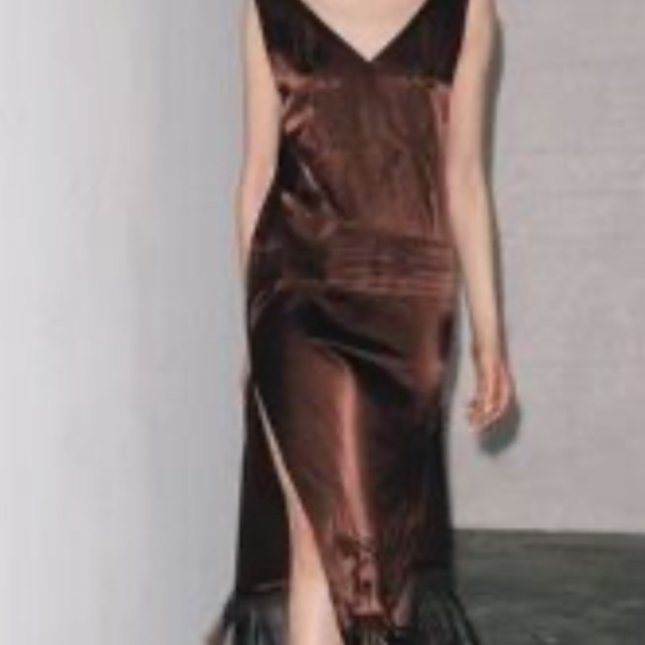 Zara Collection Embroidered Fringe Midi Dress Size L Brown - Picture 3 of 7